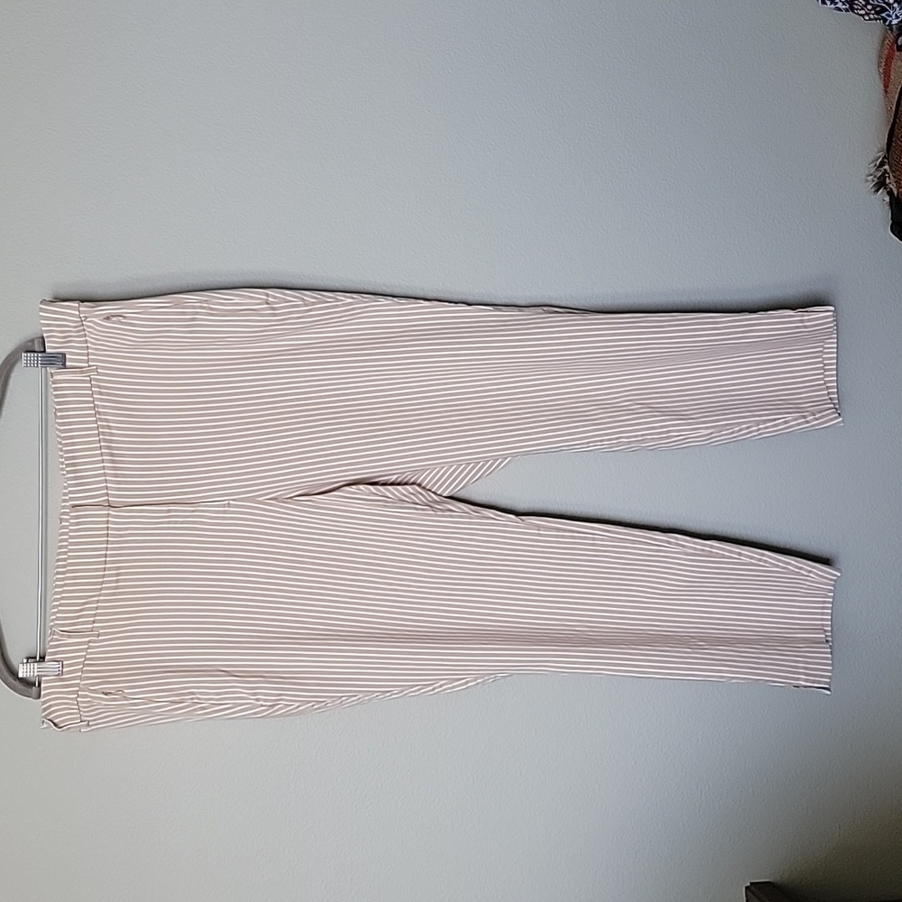 Lane Bryant Office Neutral Cream White Ticking Stripe Crop Stretch Pant Size 22 - Picture 2 of 11